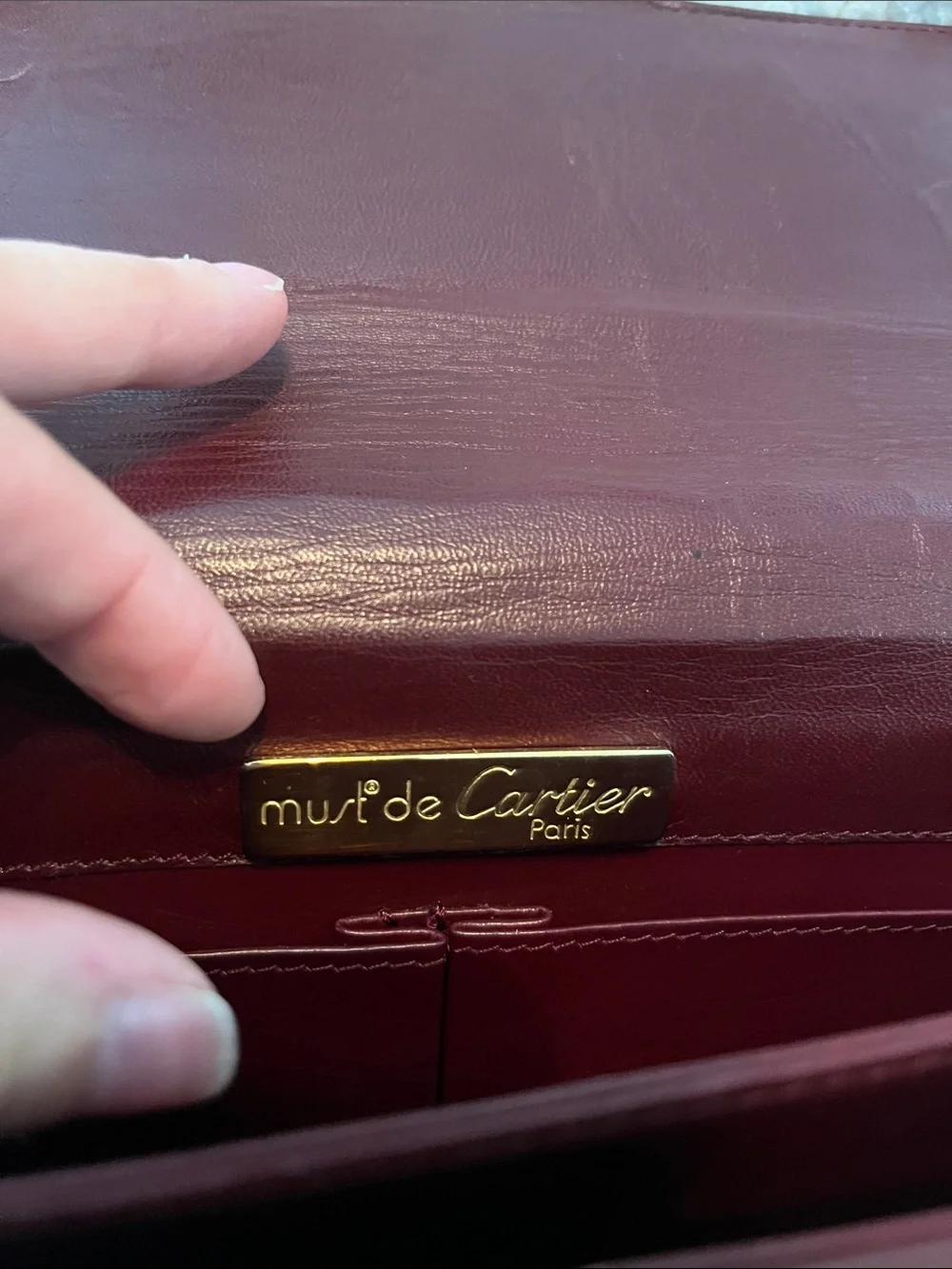 Cartier Burgundy Suede Crossbody Clutch with Gold Hardware - Picture 11 of 14